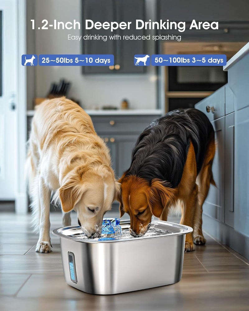 petnf Dog Water Fountain for Large Dogs - 3 Gallon Stainless Steel Dog Water Bowl Dispenser with 4 Filters, Automatic Big Extra Large Capacity Pet Water Fountain, Easy Clean with Quiet Pump - Image 3